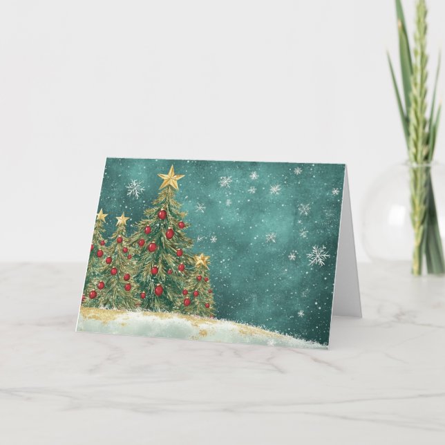 Tarjeta Velvet Red y Green Christmas Tree Relieve metaliza (Anverso)