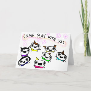 Tarjeta "Ven a jugar con nosotros"