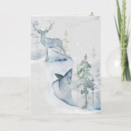 Tarjeta Venado acuarela en el acantilado