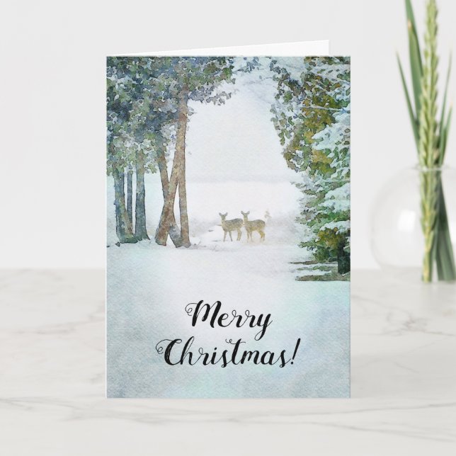 Tarjeta Venado blanco en Navidades de vida silvestre con n (Anverso)