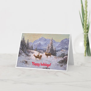 Tarjeta Venado con rebaño en invierno