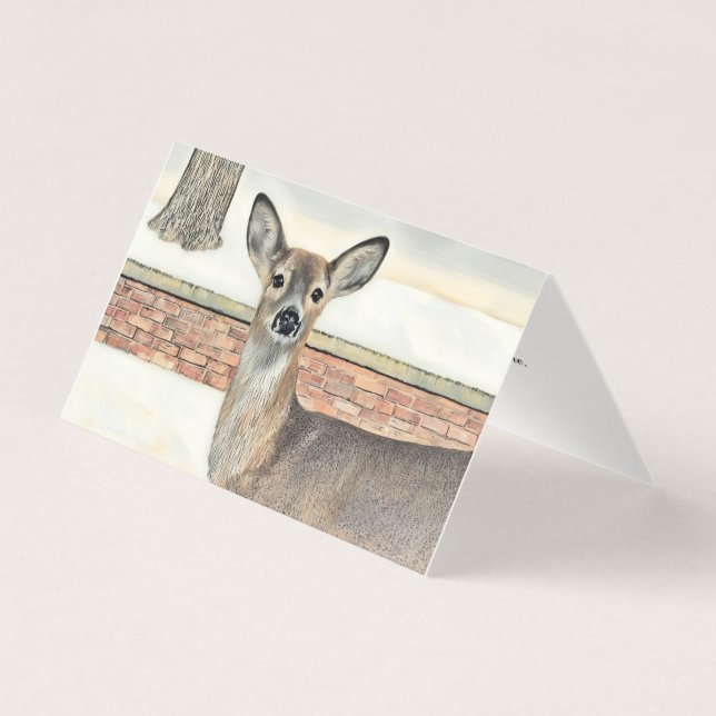 Tarjeta Venado de cola blanca en la nieve (Anverso)