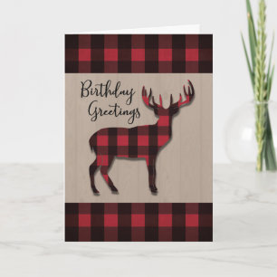 Tarjeta Venado de cumpleaños en rojo negro sobre madera