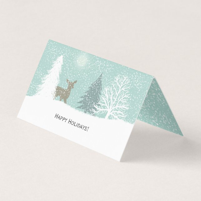 Tarjeta Venado de invierno, Navidades de pinos nevados (Anverso)