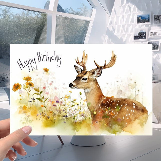 Tarjeta Venado en la pradera de las flores - Cumpleaños de (Subido por el creador)