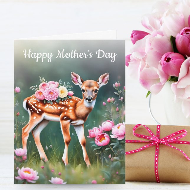 Tarjeta Venado en Peony Garden Feliz Día de la Madre (A sweet Mother's day card for children and adults to give to their Mom who loves all things nature.)