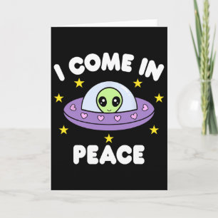 Tarjeta Vengo en paz Funny Nave Espacial Alien Parejas Coi