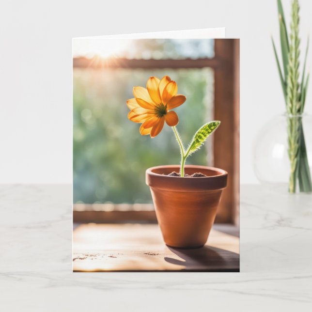 Tarjeta Ventana Con Naranja Daisy Pensando En Usted (Anverso)
