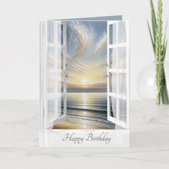 Tarjeta Ventana de amanecer del Océano de Cumpleaños (Anverso)