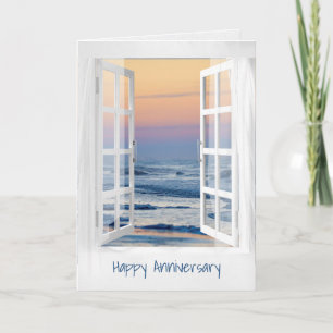 Tarjeta Ventana de aniversario al océano abierto