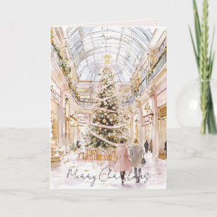 Tarjeta Ventana de árbol de Navidad rosa sonrosado