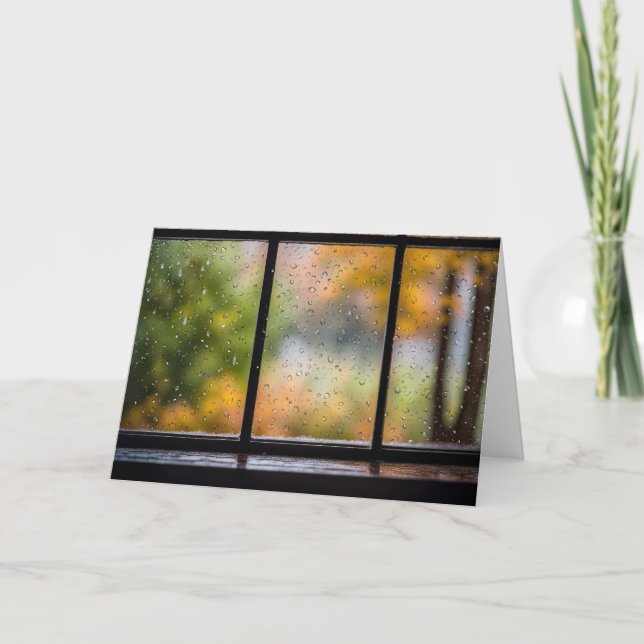 Tarjeta Ventana de Otoño Lluvioso Pensando en Ti (Anverso)