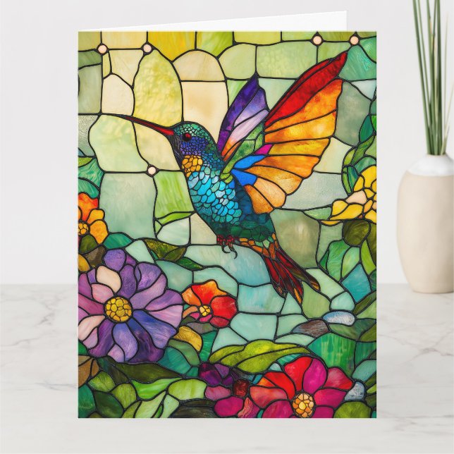 Tarjeta Ventana estilo Tiffany de Hummingbird (Anverso)