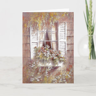 Tarjeta Ventana, flores y contraventanas  Belleza de prima