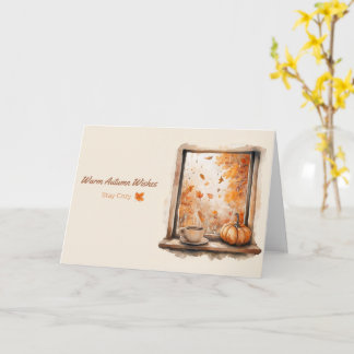 Tarjeta Ventana húmeda con calabaza y café