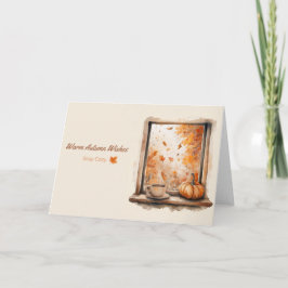 Tarjeta Ventana húmeda con calabaza y café