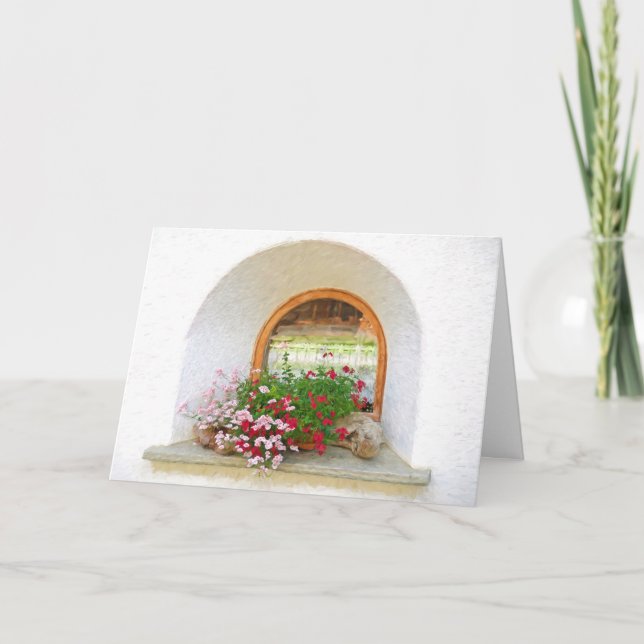 Tarjeta ventana vintage con flores (Anverso)