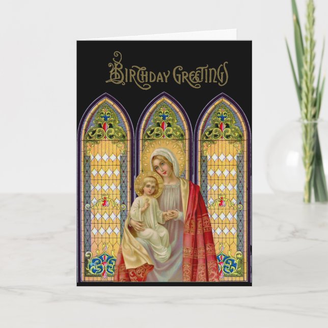 Tarjeta Ventanas de vidrio emplomado religiosas Virgen Mar (Anverso)
