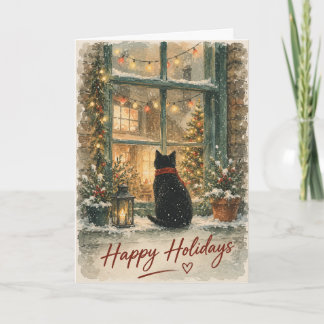 Tarjeta Ventanas Navideñas Festivas & Saludo de Gato Lindo