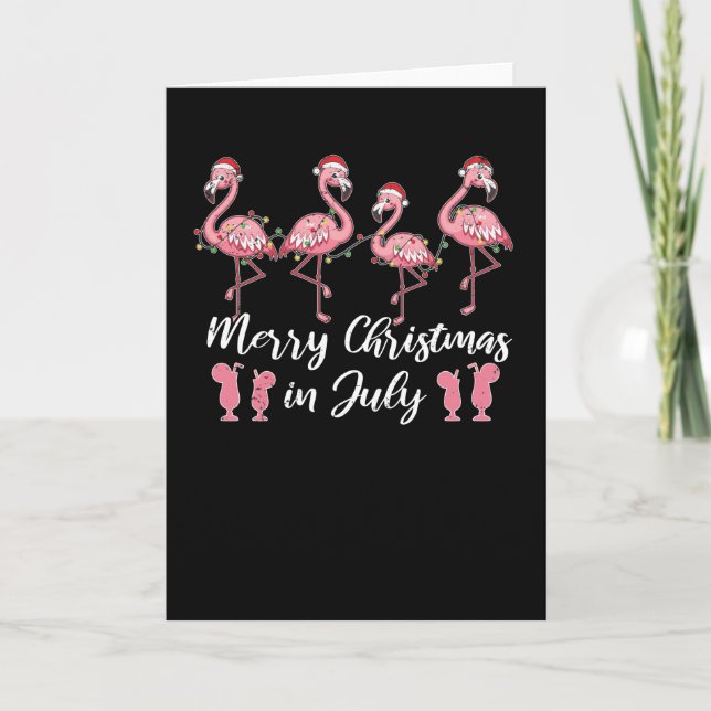 Tarjeta Verano Cóctel Feliz Navidad En Julio Flamingo (Anverso)