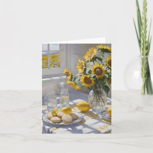 Tarjeta Verano de girasol y lamonada - acuarelas (Anverso)