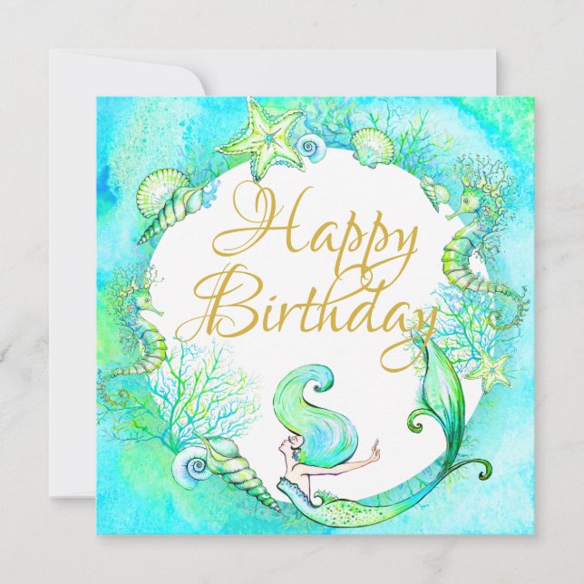 Tarjeta Verano de la Sirena Tropical Feliz cumpleaños (Anverso)