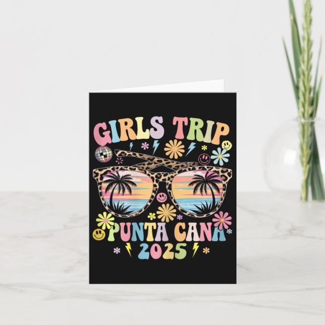 Tarjeta Verano de Viaje de Chicas Groovy Punta Cana 2025 (Anverso)