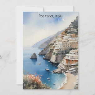 Tarjeta Verano en Positano Italia Ilustración en Acuarela
