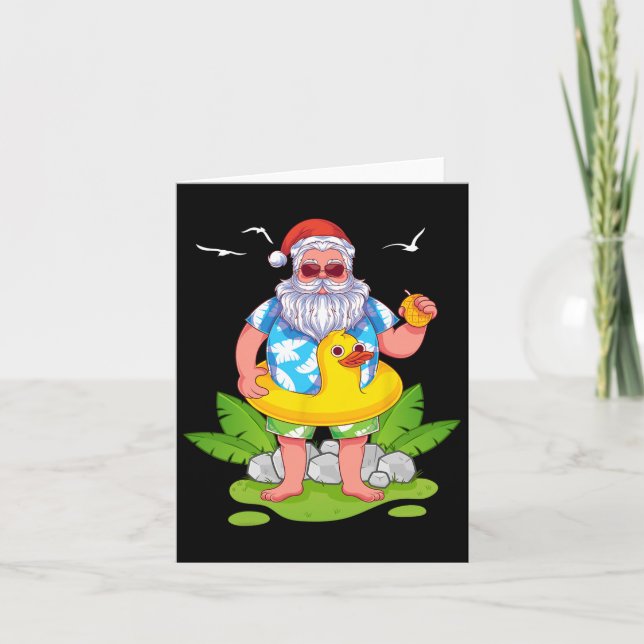 Tarjeta Verano tropical gracioso Santa Claus Christm en Ha (Anverso)