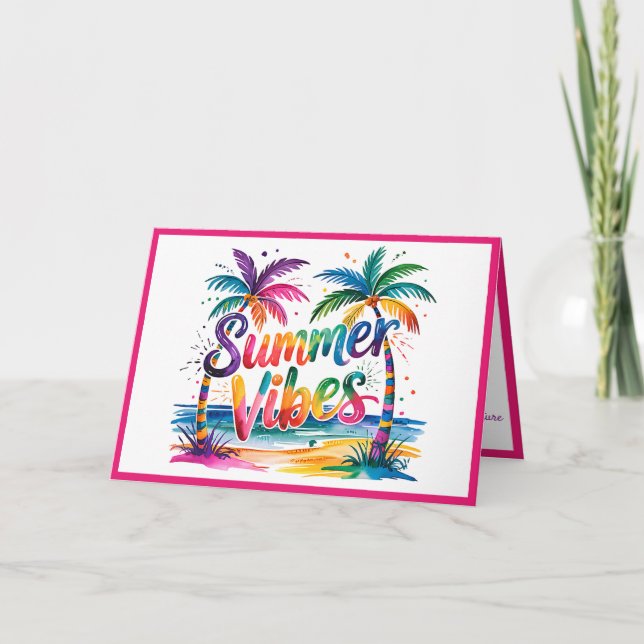 Tarjeta Verano Vibes Tropical Palm Tree Ocean Coloroso (Anverso)