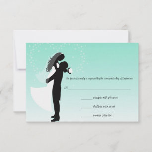 Tarjeta verde azulada de la respuesta de RSVP de