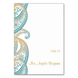 Tarjeta verde azulada y dorada para Boda Paisley I