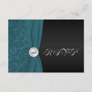 Tarjeta verde azulada y negra de Quinceanera RSVP
