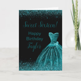 Tarjeta Verde azulado Blue Dress Faux Purpurina Sweet 16 C