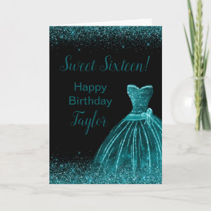Tarjeta Verde azulado Blue Dress Faux Purpurina Sweet 16 C