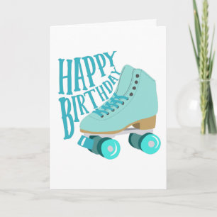 Tarjeta Verde azulado Blue Retro Quad Roller Skate Feliz c