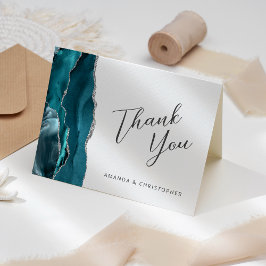 Tarjeta Verde azulado Blue Silver Agate Script Boda Gracia