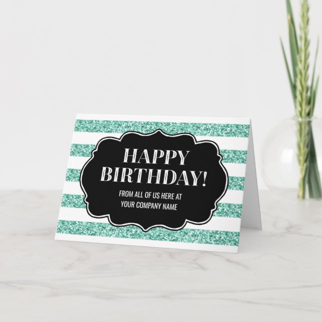 Tarjeta Verde azulado Stripes Business desde el cumpleaños (Anverso)