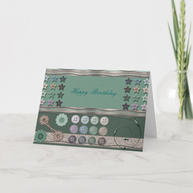 Tarjeta Verde de coser entusiasta (Anverso)