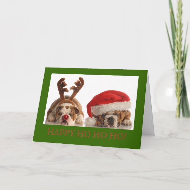 TARJETA VERDE DE FESTIVIDAD DE BULLDOG DE navidade (Anverso)