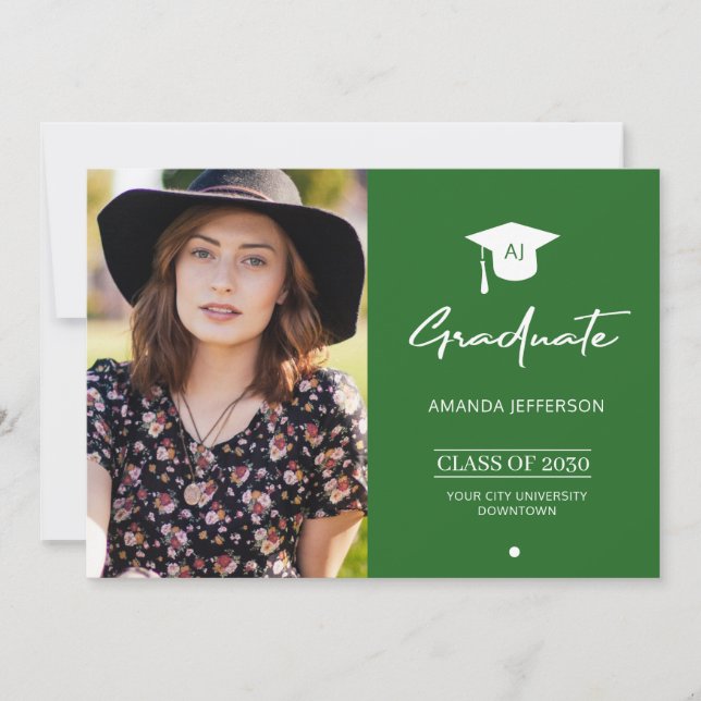Tarjeta verde de invitación para graduados de foto (Anverso)