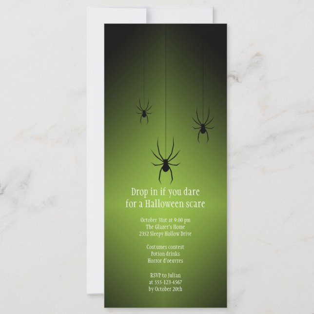 Tarjeta verde de la invitación de Halloween de la (Anverso)