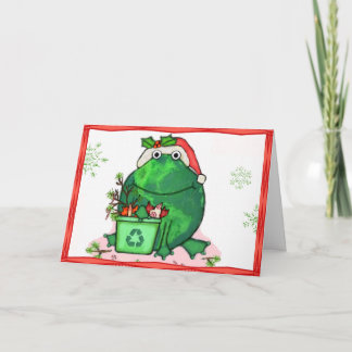Tarjeta verde de la rana de Santa del navidad del