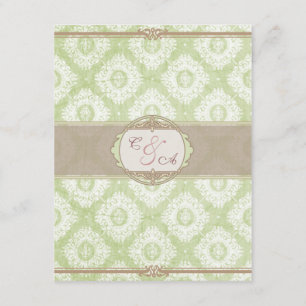 Tarjeta verde de la recepción del damasco de