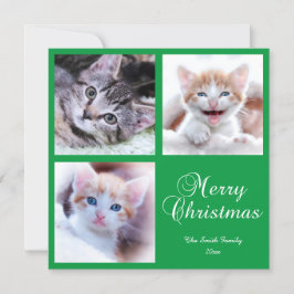 Tarjeta verde de Navidad minimalista con cuadrícul