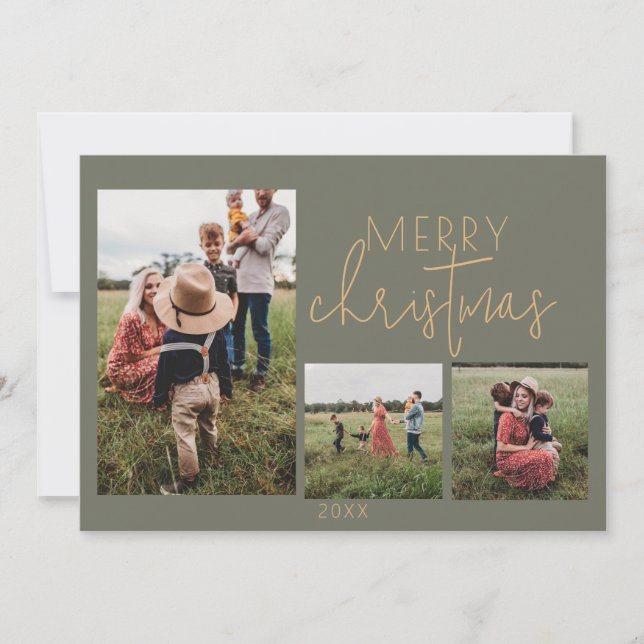 Tarjeta verde de Navidades de vacaciones de MERRY (Anverso)