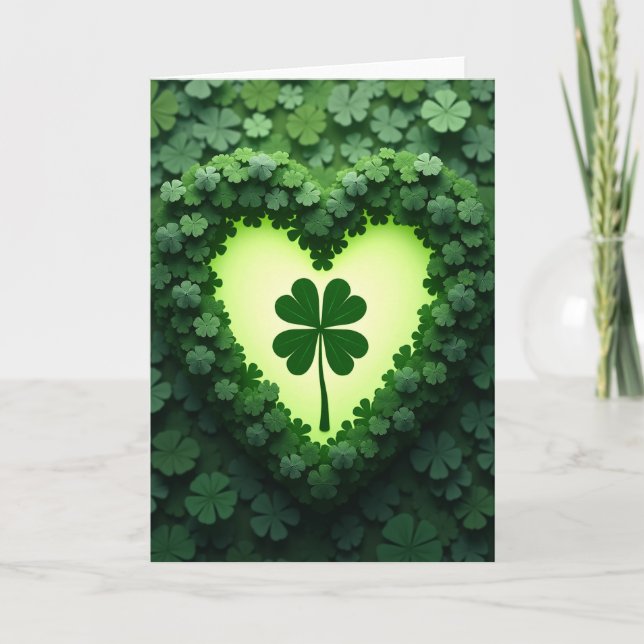 Tarjeta Verde del Corazón de Trébol de la Suerte (Anverso)