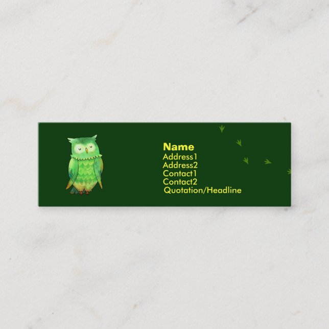 Tarjeta verde del perfil del búho (Anverso)