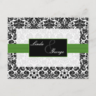 tarjeta verde del rsvp de la boda del damasco