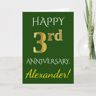 Tarjeta Verde, Dorado Falso 3er Aniversario de Bodas + Nom